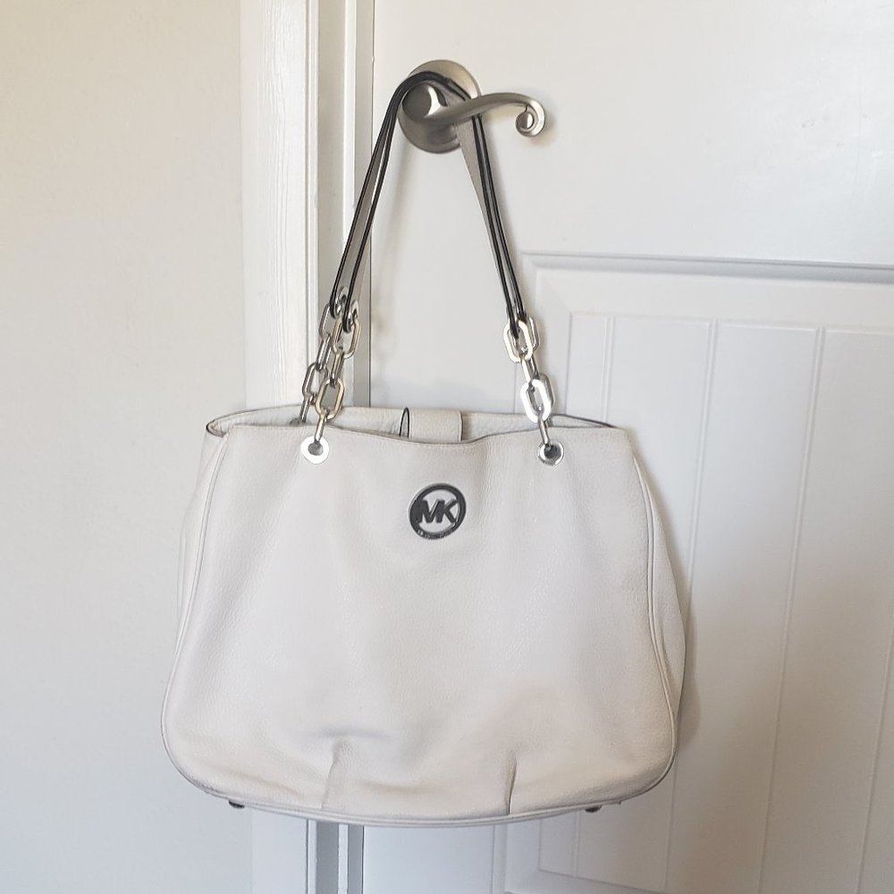 Michael Kors White Leather Shoulder Tote